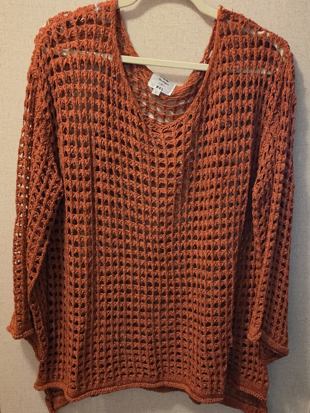 POL Open Crochet Top in Rust Orange
